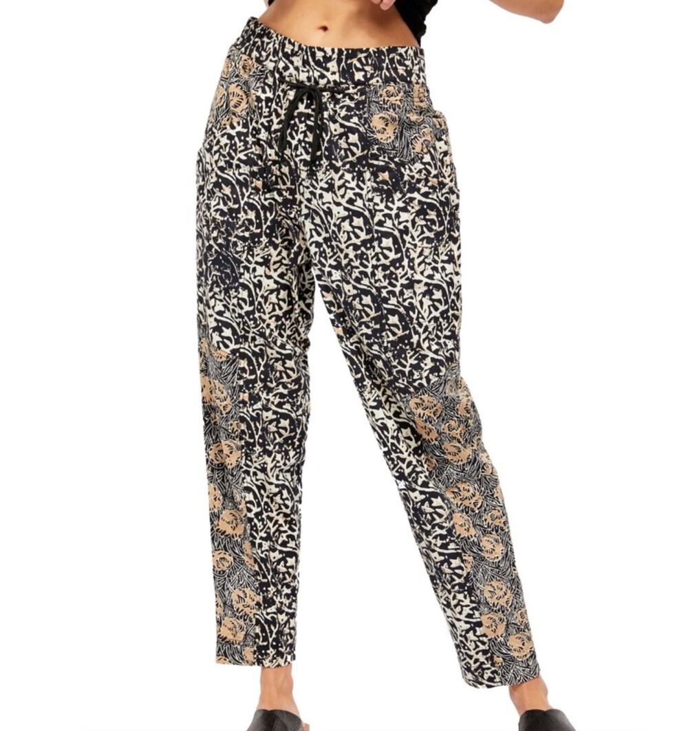 Free People Womens XS Black Multi Patchwork Marfa Nights Ankle Pants Boho Pullon